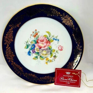 Limoges Bone China Floral Plate 8” Handmade Hand Painted Gold Trim VTG 1985